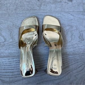 ZARA Gold Women's Metallic Block Heeled Sandals